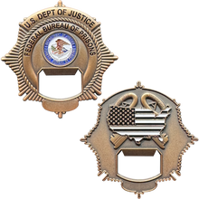Load image into Gallery viewer, GL4-005 BOP DOJ Bureau of Prisons Thin Gray Line Corrections Challenge Coin Correctional officer Folger Adam Keys Bottle Opener
