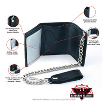 Load image into Gallery viewer, BWC235 Black Tri-Fold Genuine Leather Wallet with Chain