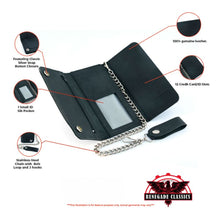 Load image into Gallery viewer, BWC238 Matte Black Biker Leather Wallet with Chain