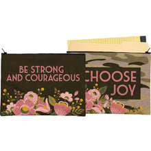 Load image into Gallery viewer, Be Strong And Courageous Zipper Folder | Double-sided Camo Pouch | 14.25" x 10"