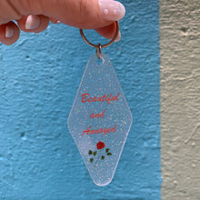 Load image into Gallery viewer, Beautiful and Annoyed Motel Style Key Tag Keychain in Transparent Glitter