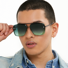 Load image into Gallery viewer, Bella - Tangle Free- Dark Green Oversized Squared Aviators