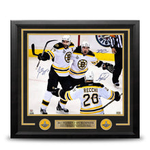 Load image into Gallery viewer, Patrice Bergeron, Mark Recchi, &amp; Brad Marchand Autographed Boston Bruins 11" x 14" Framed Photo