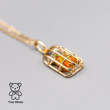 Load image into Gallery viewer, Bird Cage Mexican Fire Opal Necklace Pendant 14K Yellow Gold