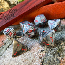 Load image into Gallery viewer, Black Network Agate - 7 Piece RPG Set Gemstone Dice