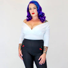 Load image into Gallery viewer, Black Pin Up High Waist Capri Pants with Embroidered Cherries [Available in Sizes SM-L]