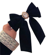 Load image into Gallery viewer, Black Velvet Cameo Hair Clip Bow