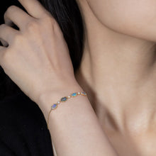 Load image into Gallery viewer, Beautiful Australian Black Opal Diamond Bracelet in 18K Yellow Gold