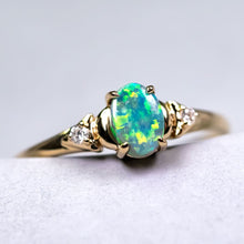 Load image into Gallery viewer, Australian Black Opal &amp; Diamond Engagement Wedding Ring in 18k Yellow Gold