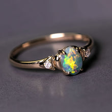 Load image into Gallery viewer, Australian Black Opal &amp; Diamond Engagement Wedding Ring in 18k Yellow Gold
