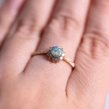 Load image into Gallery viewer, Adorable Black Opal Halo Diamond Engagement Ring 18K Yellow Gold