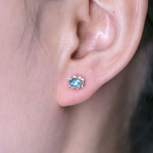 Load image into Gallery viewer, Australian Black Opal &amp; Halo Diamond Stud Earrings 18k Yellow Gold