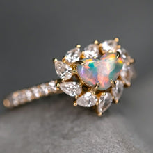Load image into Gallery viewer, La Fiesta - Lightning Ridge Black Opal &amp; Halo Pear Diamond Engagement Wedding Ring 18K Yellow Gold