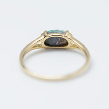 Load image into Gallery viewer, Black Opal Split Shank Engagement Ring with Pave Setting 18K Yellow Gold