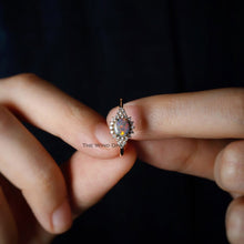 Load image into Gallery viewer, Black Opal and Diamond Halo Engagement Ring 18K Yellow Gold