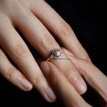 Load image into Gallery viewer, Black Opal and Diamond Halo Engagement Ring 18K Yellow Gold