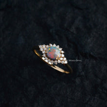 Load image into Gallery viewer, Black Opal and Diamond Halo Engagement Ring 18K Yellow Gold