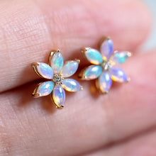 Load image into Gallery viewer, Blossom Stud Earrings Solid Opal 14K Gold Diamond Accents