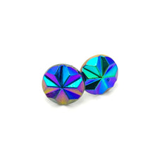 Load image into Gallery viewer, Blue Iris Pinwheel Retro Button Stud Earrings