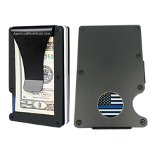 Load image into Gallery viewer, EL3-012 Police Thin Blue Line Wallet Money Clip RFID Blocking Front Pocket Wallet Premium Minimalist Wallets for Men Minimalist Slim Credit Card Holder Business Card Holder Mens Aluminum Metal Wallet