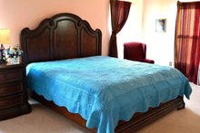 Load image into Gallery viewer, Tache Super Soft Blue Scalloped Good Vibration Quilted Fleece Bedspread Set (DXJ109041-2)