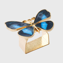 Load image into Gallery viewer, Painterly butterfly napkin rings, blue, set of four
