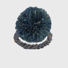 Load image into Gallery viewer, Straw pompom napkin rings, indigo, set of four