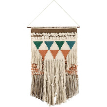 Load image into Gallery viewer, Bohemia Wall Hanging Decor | Boho Geometric Woven Textile with Layered Fringe &amp; Copper Bar | 14" x 24"