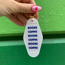 Load image into Gallery viewer, Books Coffee Books Coffee Motel Style Keychain in White