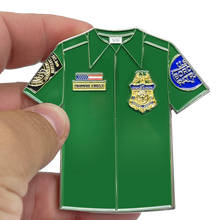 Load image into Gallery viewer, BL9-014 CBP Border Patrol Agent BPA Uniform Shirt Thin Green Line Flag Challenge Coin