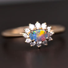 Load image into Gallery viewer, Play of Color Boulder Opal Diamond Halo Engagement Ring 18K Gold