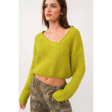 Load image into Gallery viewer, Brat Green Asymmetric Neckline Knit Crop Top Sweater [Available in SM and M]