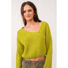 Load image into Gallery viewer, Brat Green Asymmetric Neckline Knit Crop Top Sweater [Available in SM and M]
