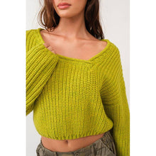 Load image into Gallery viewer, Brat Green Asymmetric Neckline Knit Crop Top Sweater [Available in SM and M]