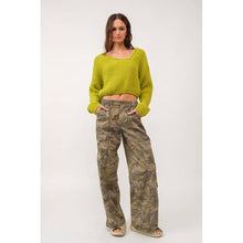 Load image into Gallery viewer, Brat Green Asymmetric Neckline Knit Crop Top Sweater [Available in SM and M]