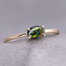 Load image into Gallery viewer, Bright Black Opal Band Engagement Ring 18K Yellow Gold