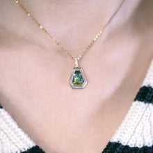 Load image into Gallery viewer, Black Opal Necklace Trapezoid Shaped Pendant 18k Yellow Gold