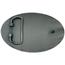 Load image into Gallery viewer, EL4-008 Correctional Officer Antique Nickel Thin Gray Line CO Police American Flag Corrections Belt Buckle America's Front Line Oath Taker