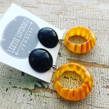 Load image into Gallery viewer, Mustard Yellow Stripe Donut Drop Earrings