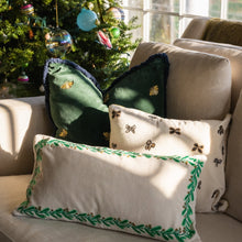Load image into Gallery viewer, Embroidered bow pillow, cream cotton velvet