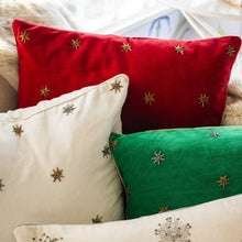 Load image into Gallery viewer, Embroidered star pillow, red cotton velvet