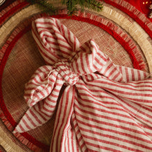 Load image into Gallery viewer, Bow linen napkin, red stripe, set of two