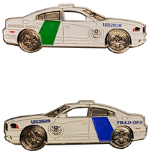 Load image into Gallery viewer, DL3-15 CBP Border Patrol and Field Operations Police Car Charger thin blue line green line Challenge Coin