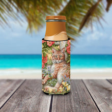 Load image into Gallery viewer, Tabby In The Roses by Debbie Cook Slim Can Hugger – Fun &amp; Functional Drink Coolers CDCO0027MUK