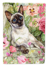 Load image into Gallery viewer, Siamese cat in the Roses Flag Canvas House Size CDCO0033CHF