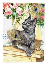 Load image into Gallery viewer, Cat and Peacock Feathers Flag Canvas House Size CDCO0035CHF
