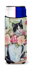 Load image into Gallery viewer, Black and White Rose Cat Slim Can Hugger – Fun &amp; Functional Drink Coolers CDCO0176MUK