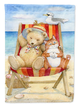 Load image into Gallery viewer, Summer Teddy Bear and Cat on Beach Garden Flag – Decorative Outdoor Yard Flag CDCO0336GF