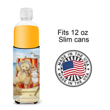 Load image into Gallery viewer, Summer Teddy Bear and Cat on Beach Slim Can Hugger – Fun &amp; Functional Drink Coolers CDCO0336MUK