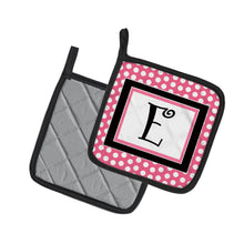 Load image into Gallery viewer, Letter E Monogram - Pink Black Polka Dots Pot Holders - Set of 2 - Heat-Resistant Kitchen Essentials CJ1001-EPTHD